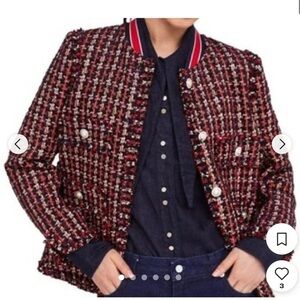 Zara Woman Tweed Pearl Button Jacket with Red and Blue Accents‎